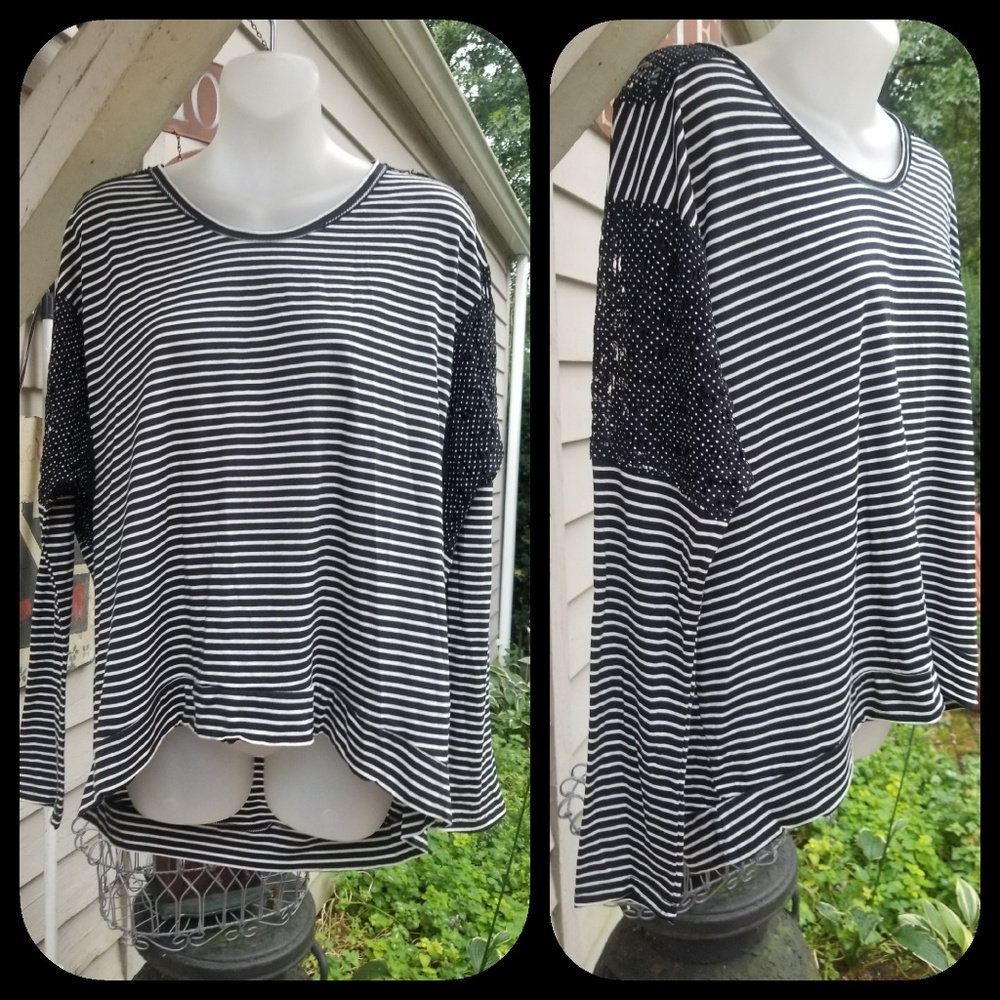 Basil ❤️ Lola Lace Mix Media Hi Low tee Top Striped